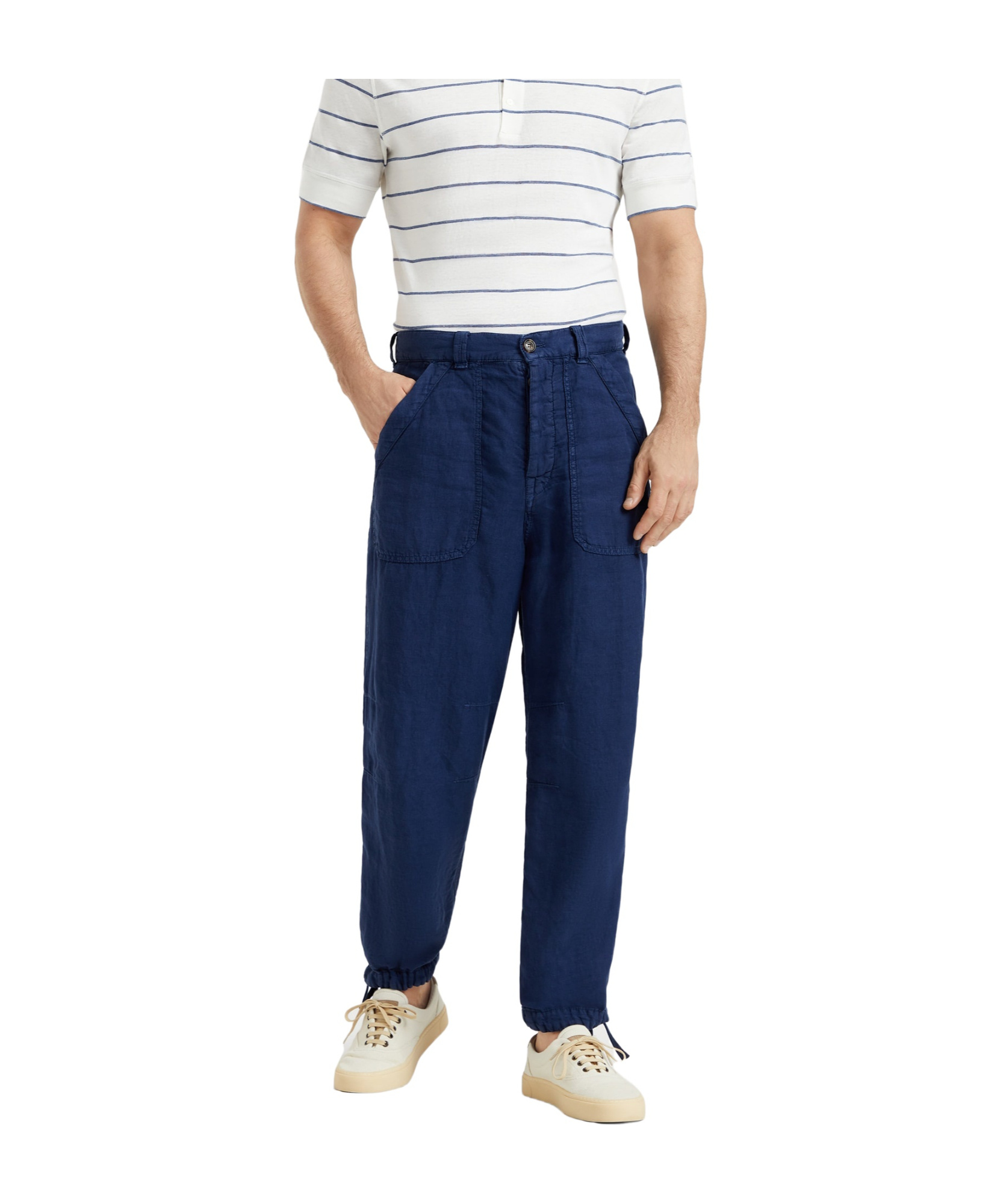 Brunello Cucinelli Dyed Linen Straight-leg Trousers In Blue