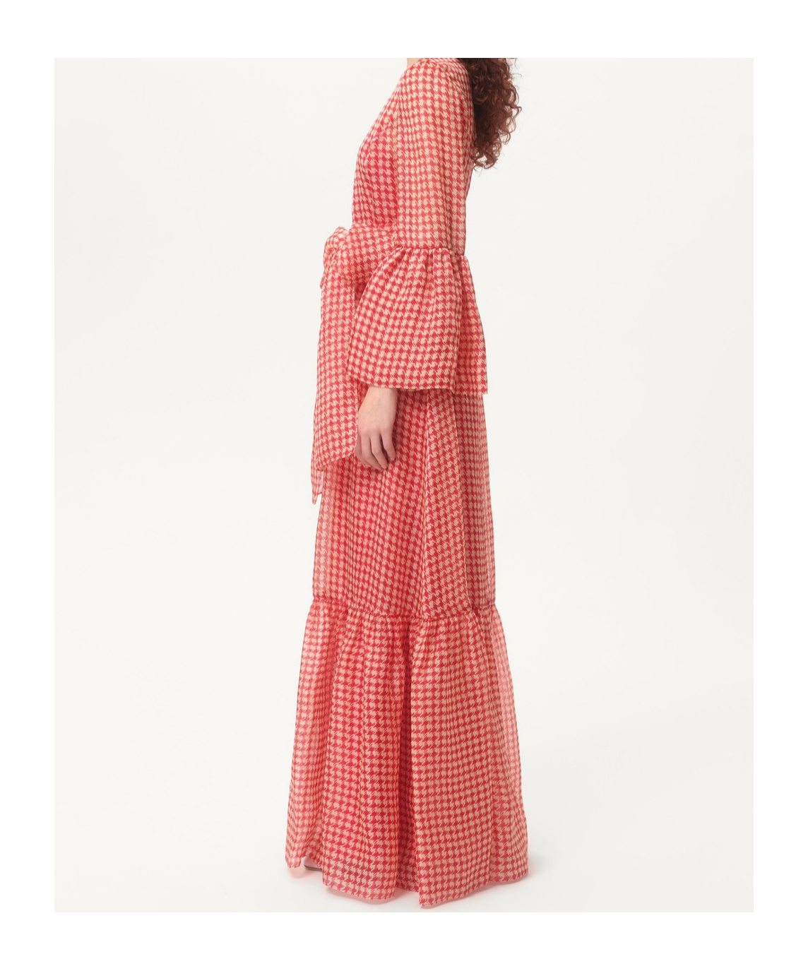 Valentino Houndstooth-pattern Maxi Dress In Pink