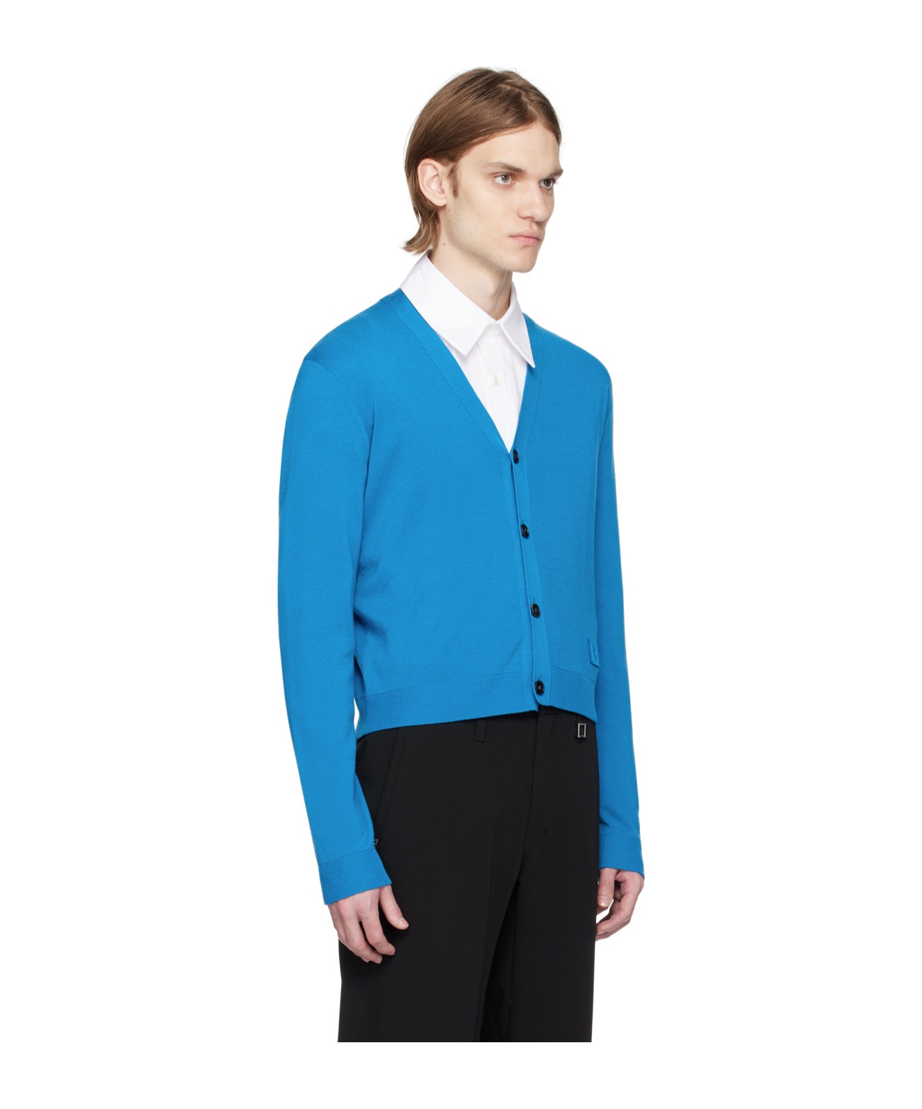 Shop Wooyoungmi Button Long-sleeved Cardigan In Blue