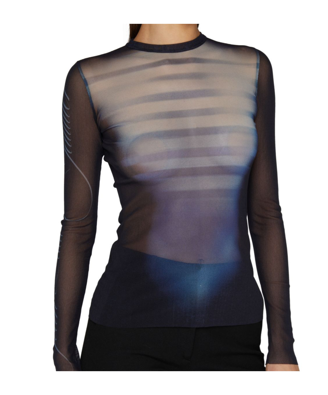 Shop Jean Paul Gaultier Long Sleeve Mesh Top In Navy Blue