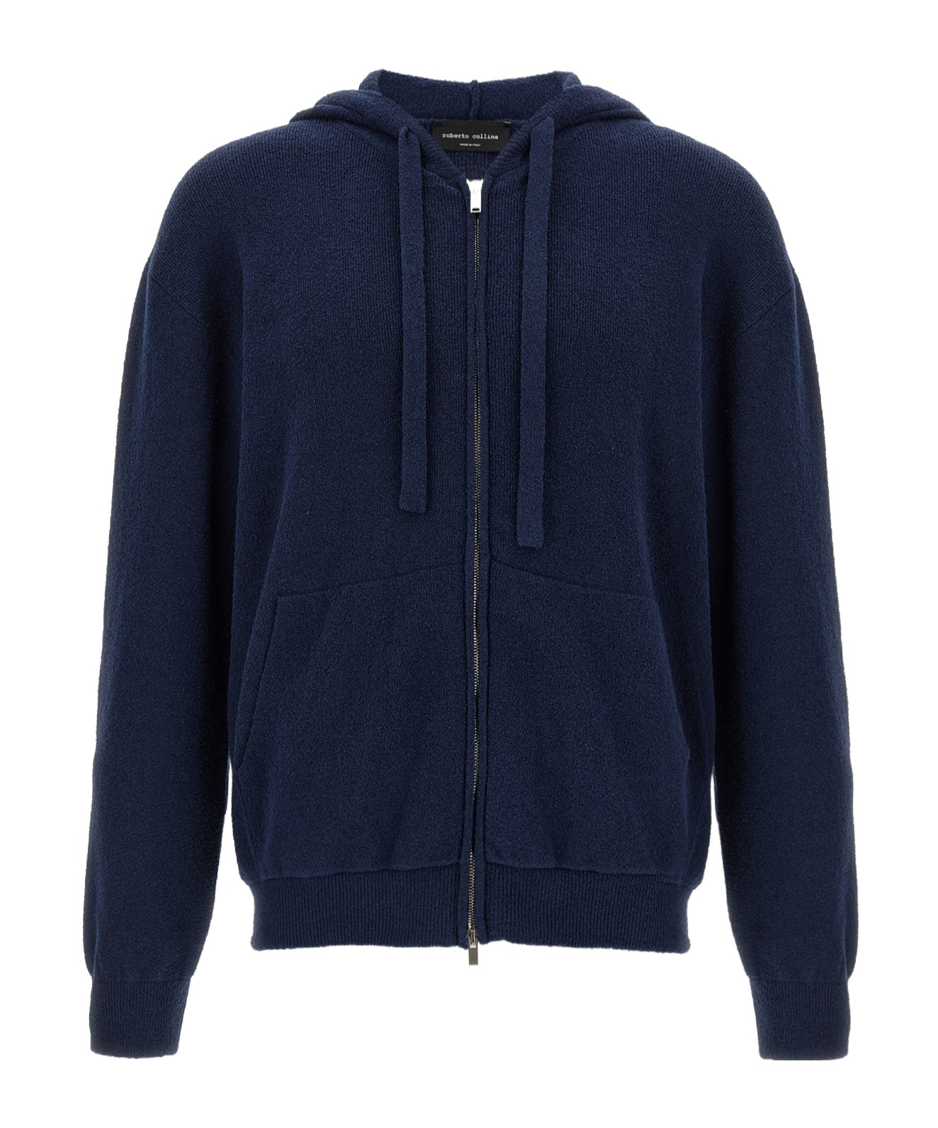 Roberto Collina Hooded Terry Sweater With Ribbed Cuffs And Hem In Blue