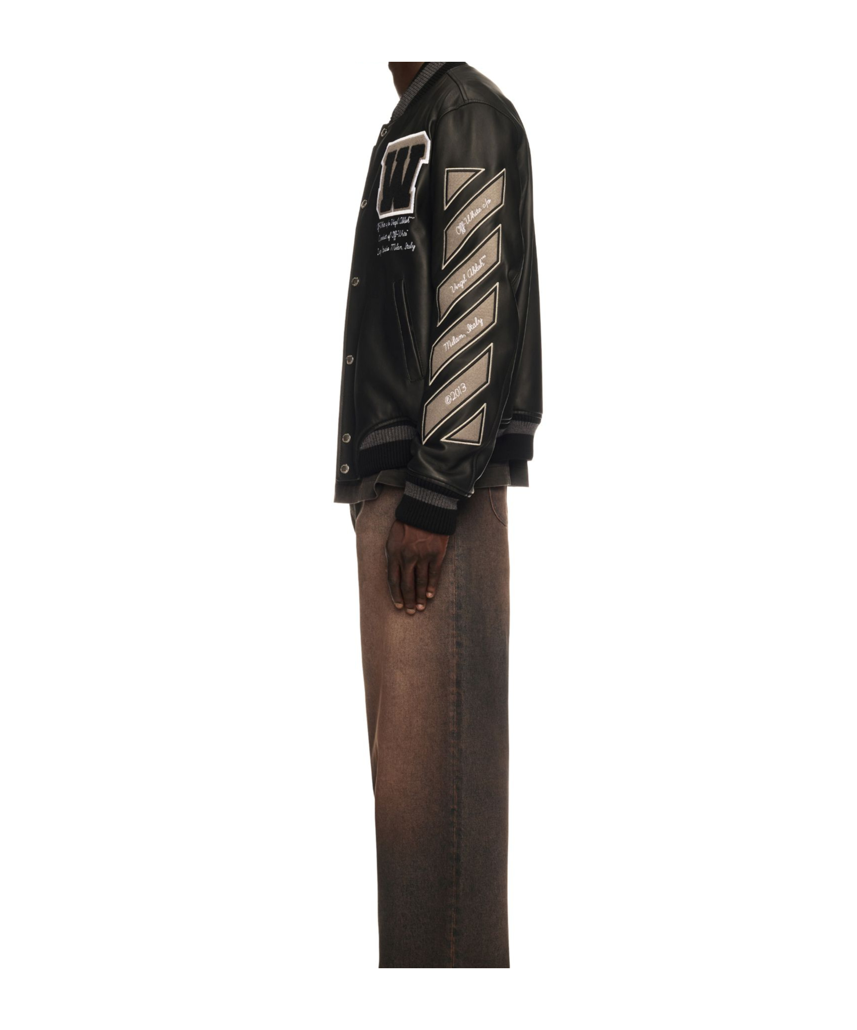 Shop Off-white Full Leather Bomber Jacket In Black