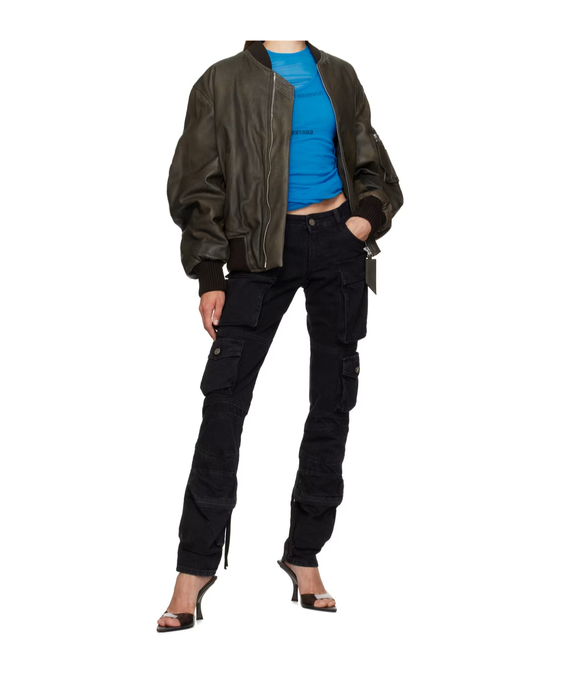 Attico Pilot Leather Jacket With Stand-neck Collar In Black