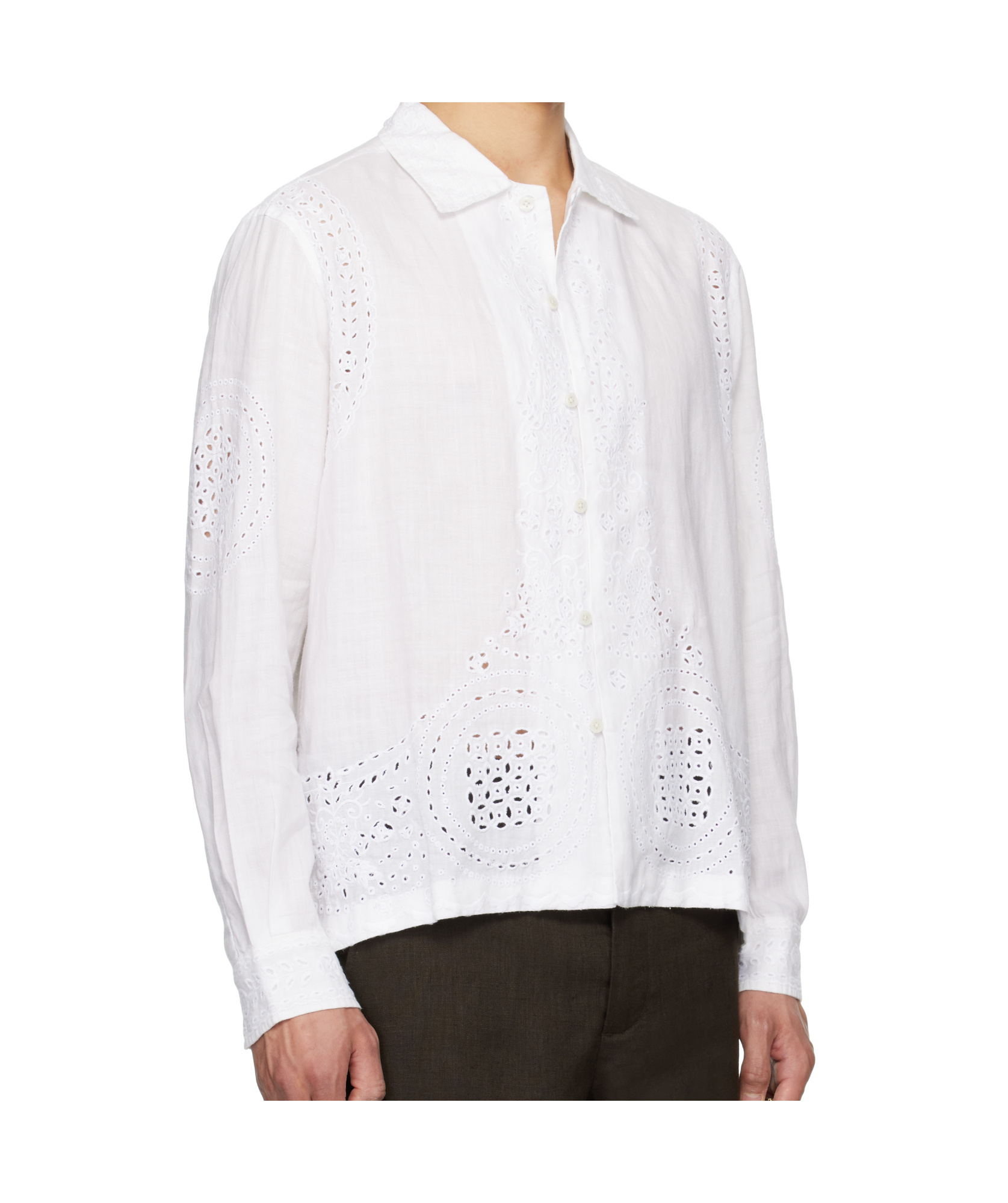 Bode Belvoir Broderie Anglaise Linen Shirt In White