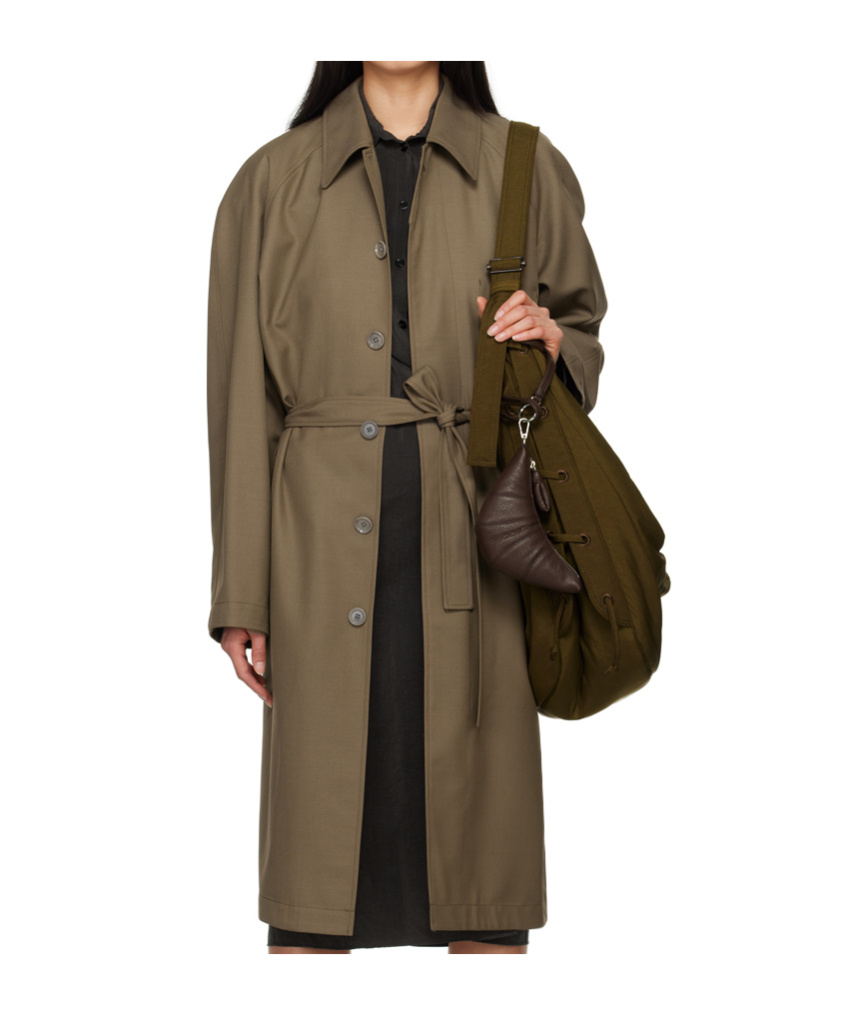 Lemaire Belted Trench Coat In Brown