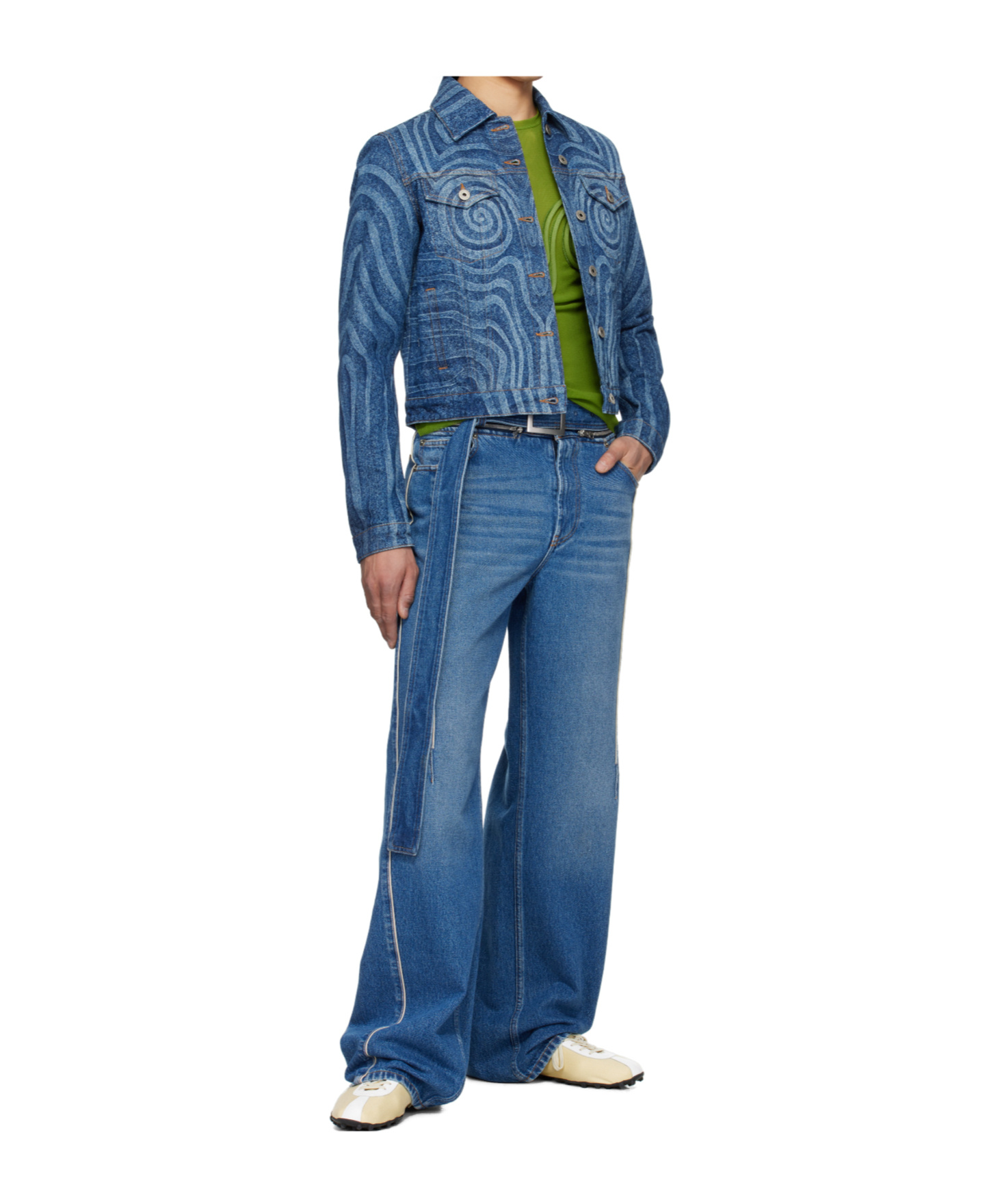 Jean Paul Gaultier Blue Spiral Denim Jacket In Blue