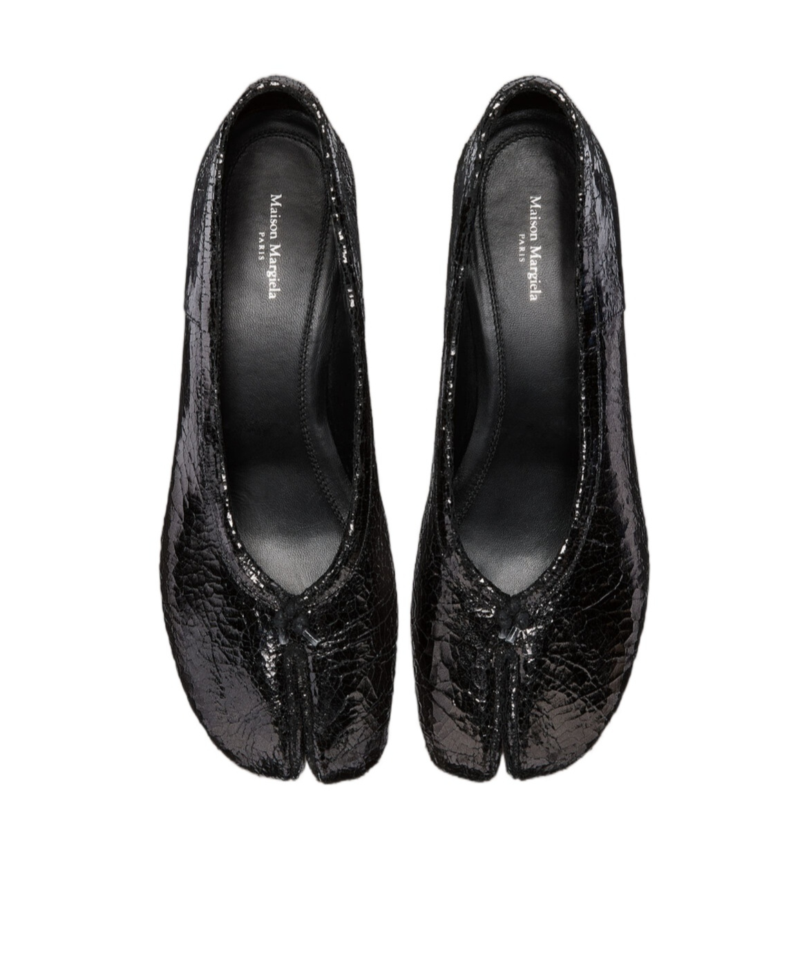 Maison Margiela Tabi Ballerina Split-toe Crinkled Glossed-leather Pumps In Grey