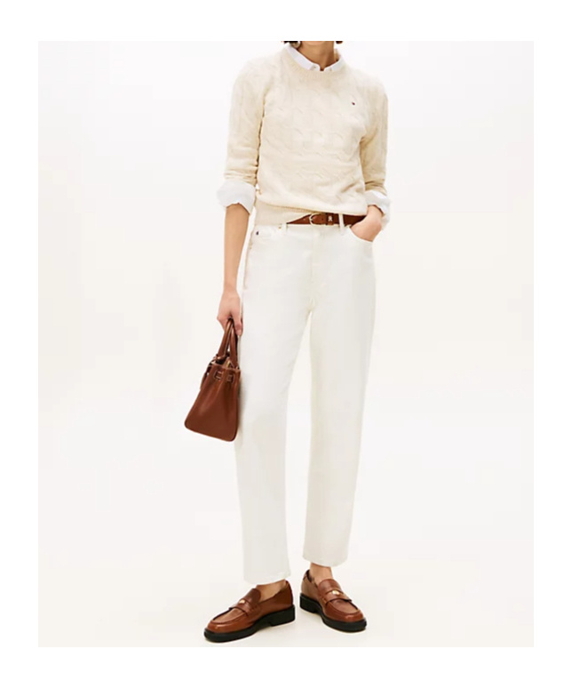 Tommy Hilfiger Textured Cable Knit Wool Pullover In Neutral