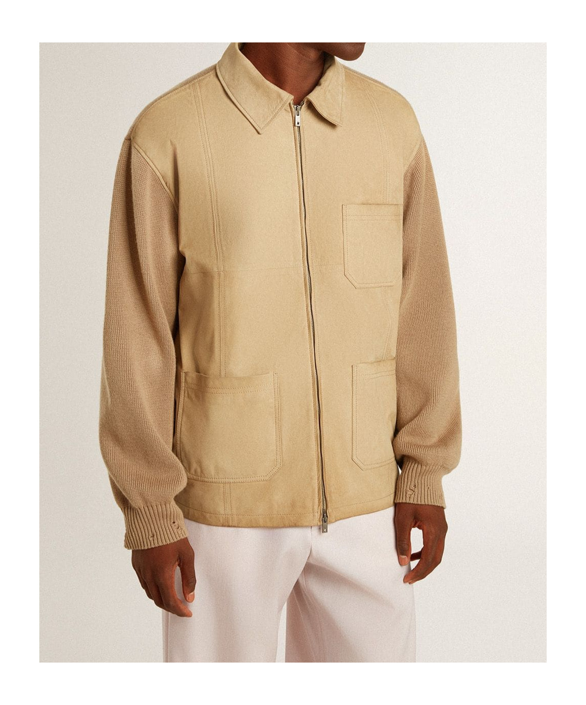 Golden Goose 'neil' Collar Jacket With Ribbed Accents In Nude