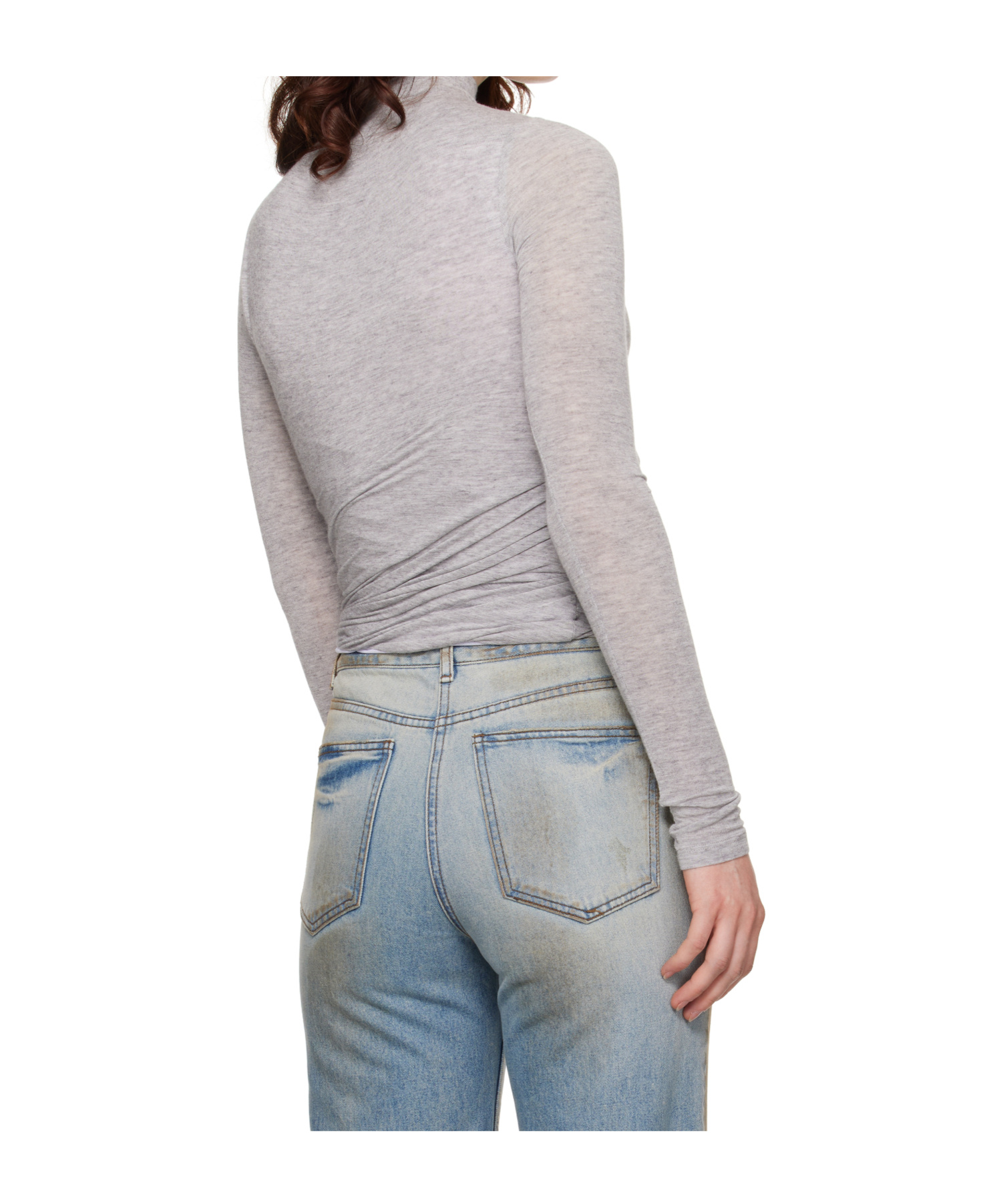 Juunj Gray Waist Shirring Turtleneck In Gray