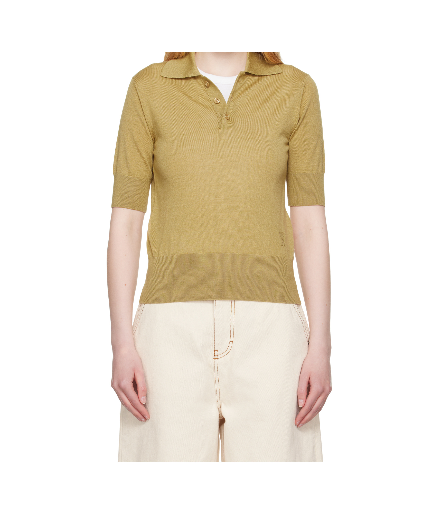 Shop Ami Alexandre Mattiussi Khaki Wool Tonal Ami De Coeur Polo