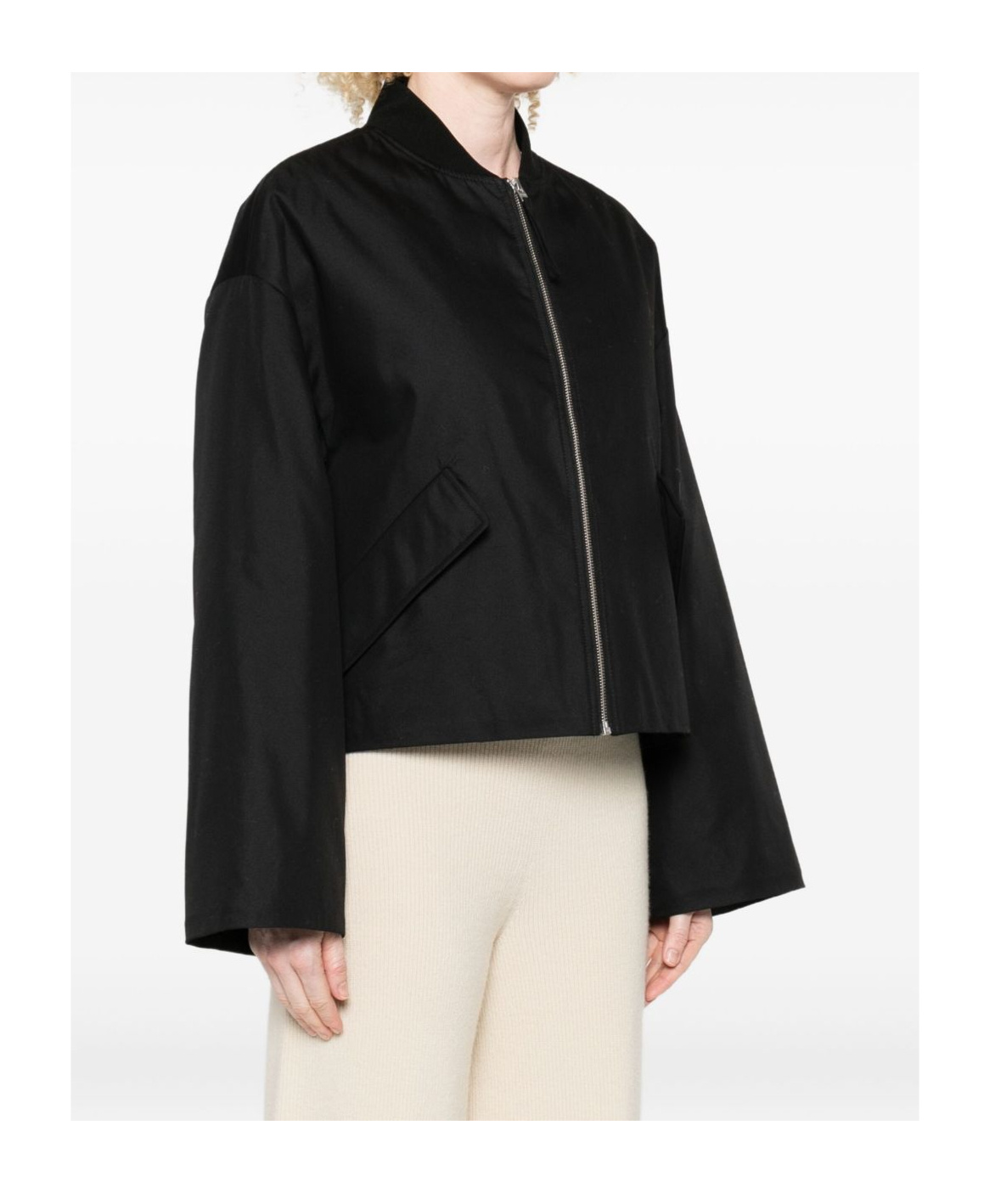 Closed Ribbed Zip-up Baseball Jacket In Black