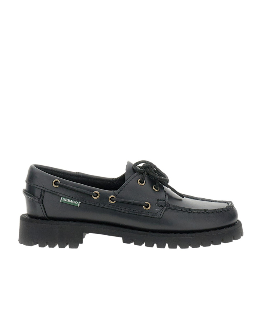 Sebago Ranger Waxy Leather Moccasins In Black