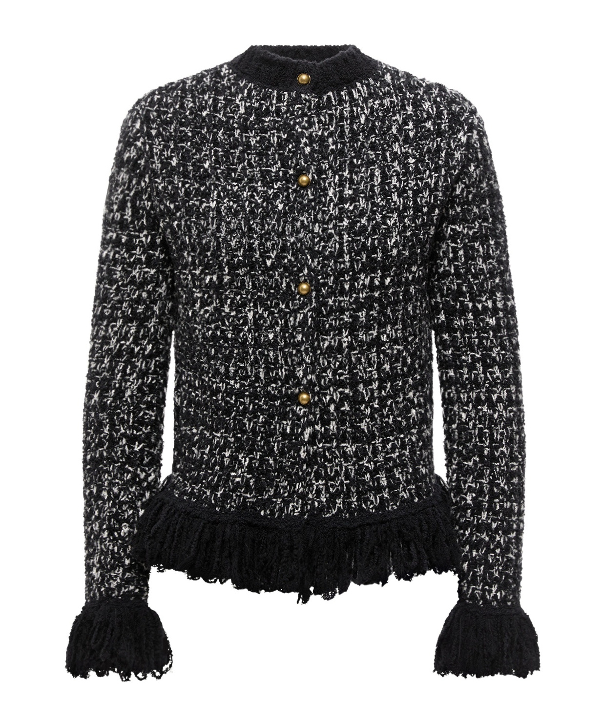 Moncler Fringe-trim Wool Blend Sweater In Black