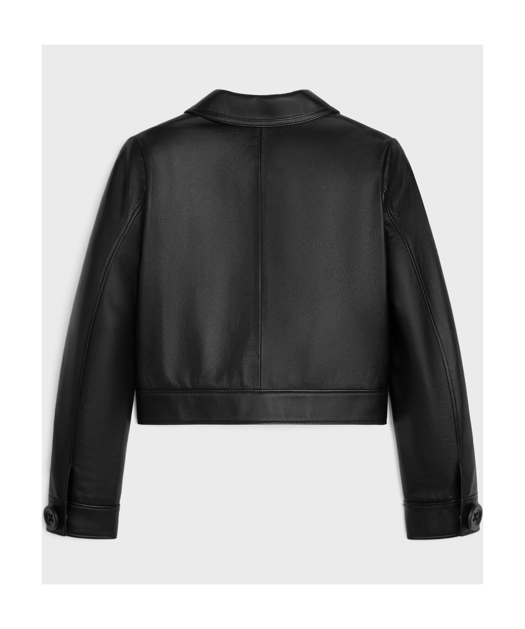Celine Lapel Long Sleeve Leather Jacket In Black