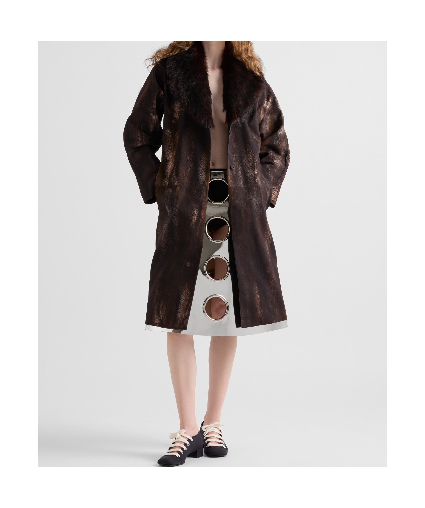 Prada Single-breasted Printed Drill Coat In Cocoa Brown