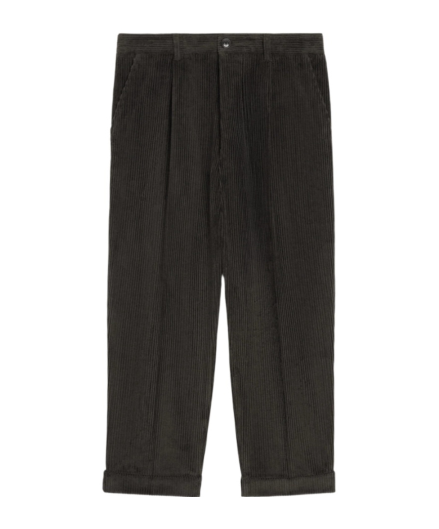 Ami Alexandre Mattiussi Ami Charcoal Grey Corduroy Pleated Cuffed Trousers In Black