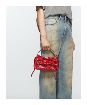 Acne Studios Multipocket Crinkle Patent Leather Top Handle Bag In Red