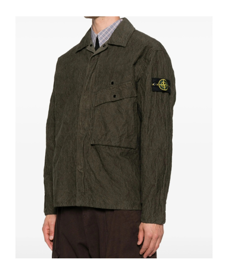 Stone Island Ribbed Corduroy Shirt Jacket In Brown