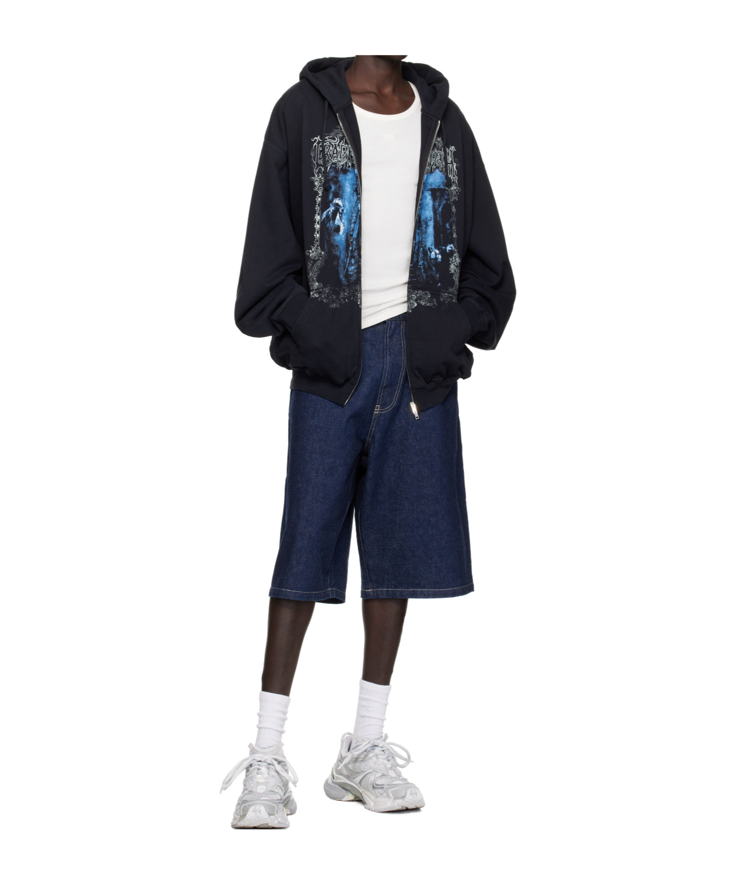 Vetements Printed Drawstring Zipped Hoodie In Black