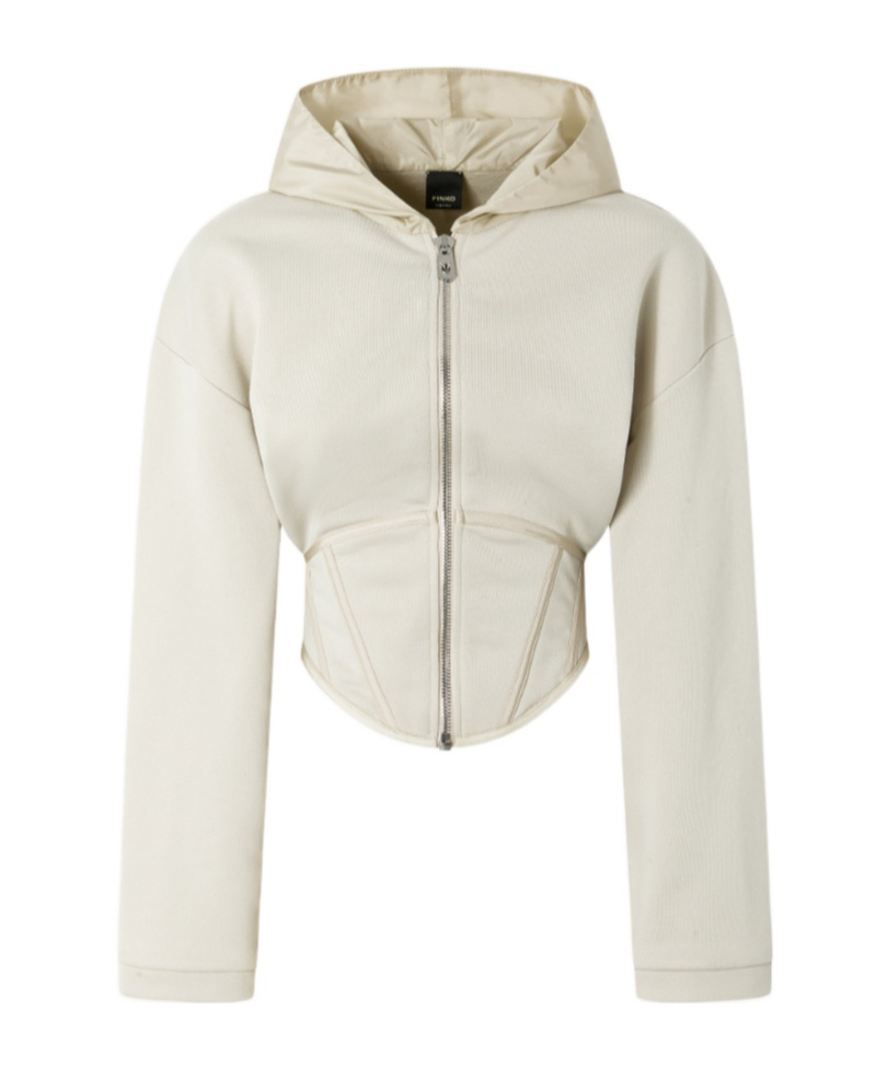 Pinko Bustier Sweatshirt With Hood And Zip In White