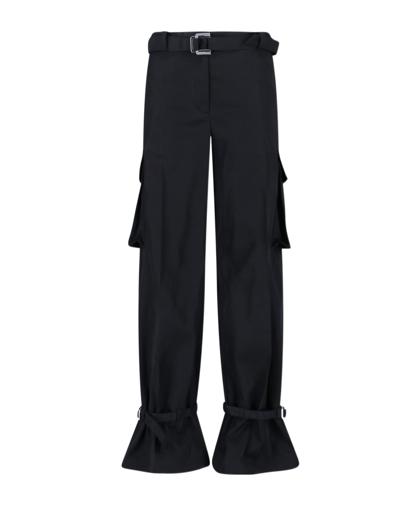 Attico Nylon Trousers Adjustable Cuffs Cargo Pockets In Black
