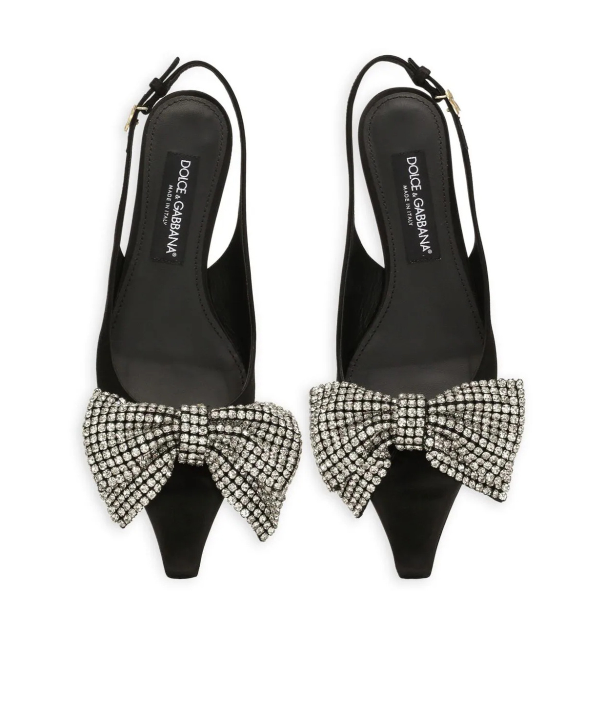 Dolce & Gabbana Satin Sling-back With Rhinestone Embroidery In Black