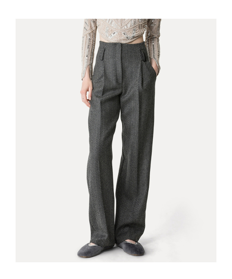 Forte Forte Highrise Trousers In Wool With Chevron Patterning In Animal Print