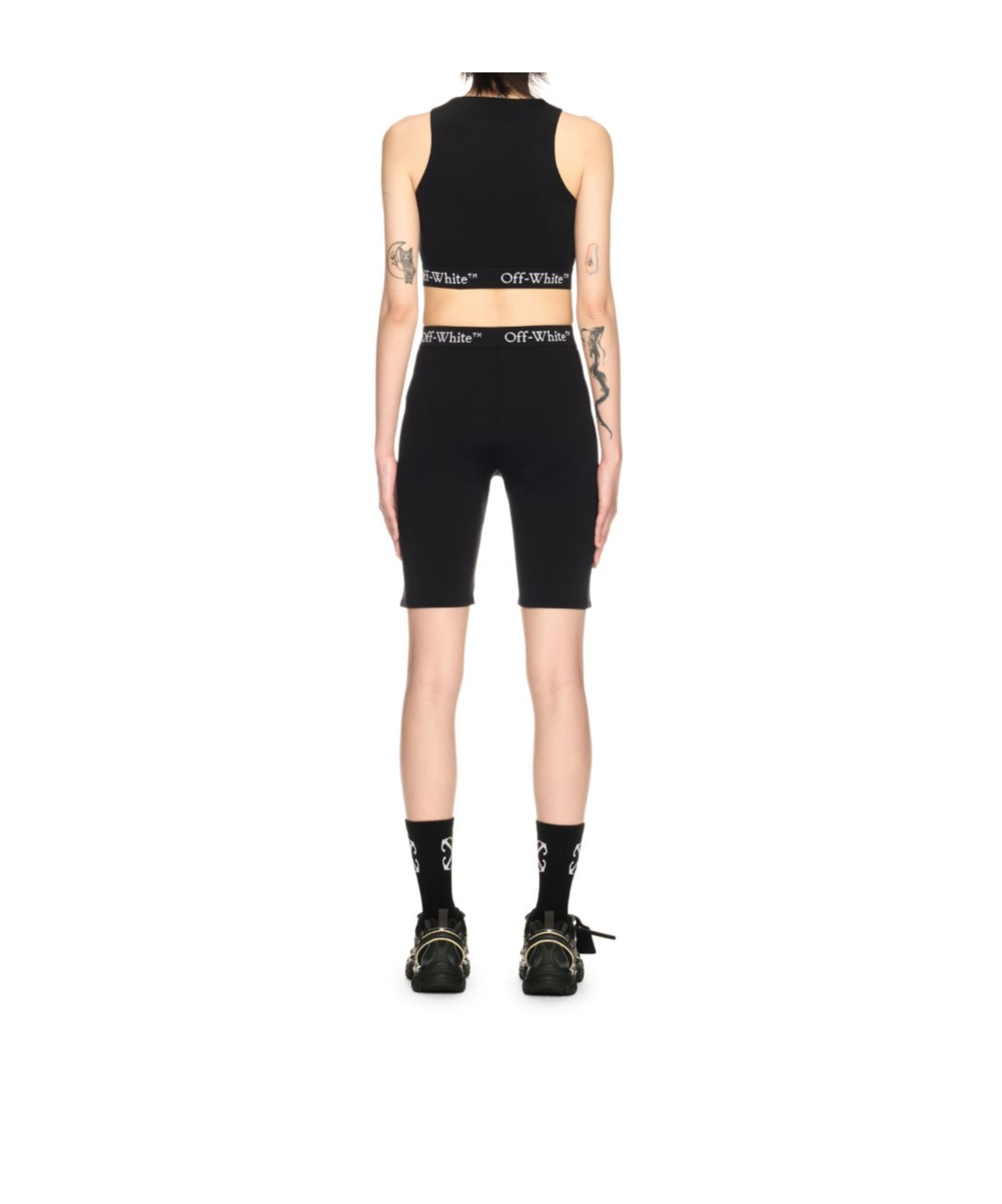 Off-white Fitted Black Top With Front Zip And Logo Underband In Black