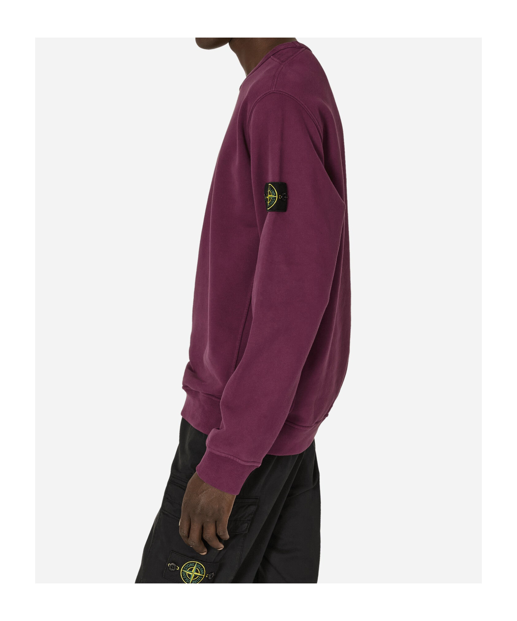 Stone Island Men Burgundy Brushed Organic Cotton Crewneck Sweatshirt In Red