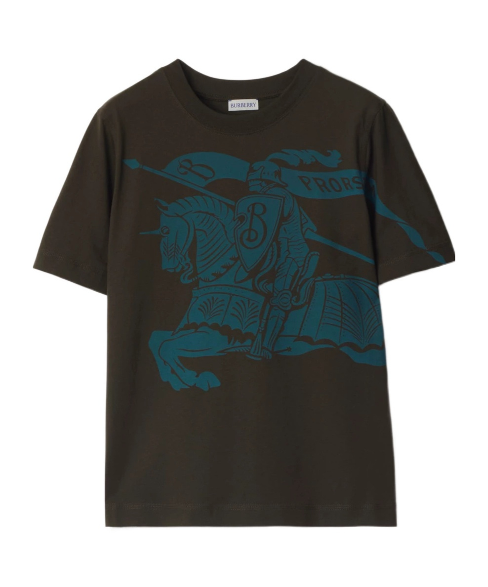 Burberry Equestrian Knight Cotton T-shirt In Black