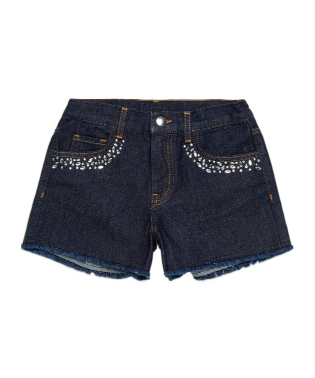 Marni Dark Denim Shorts With Rhinestones In Blue