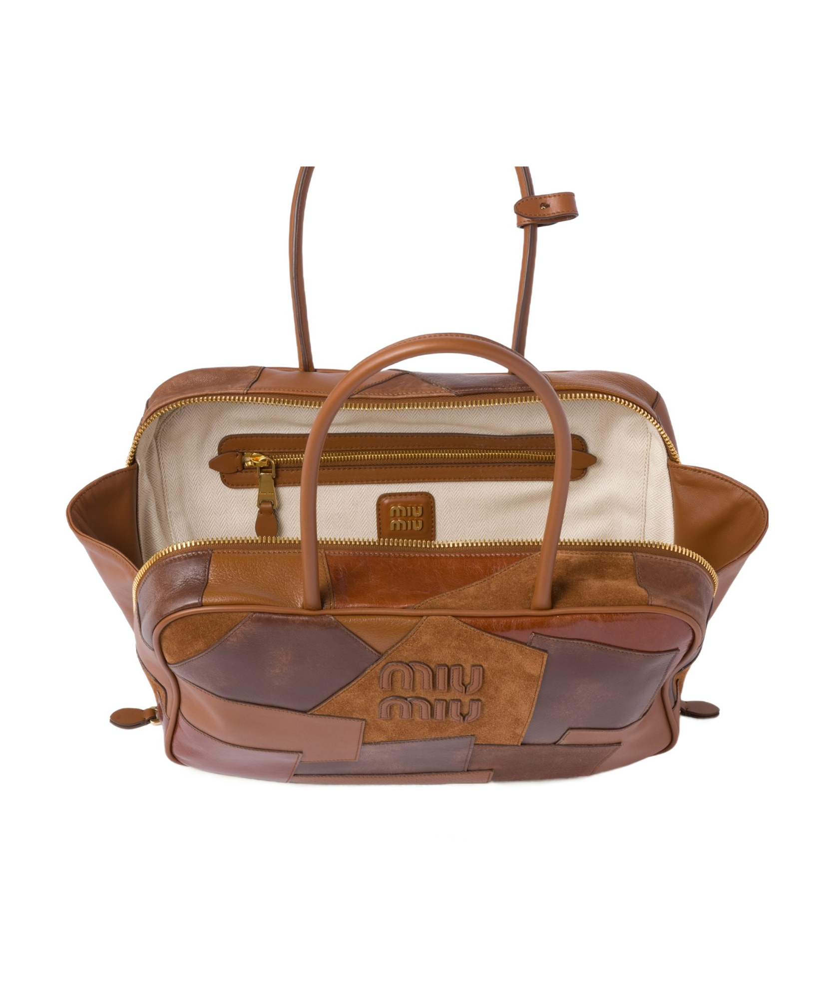 Miu Miu Leather Patchwork Beau Bag In Brown