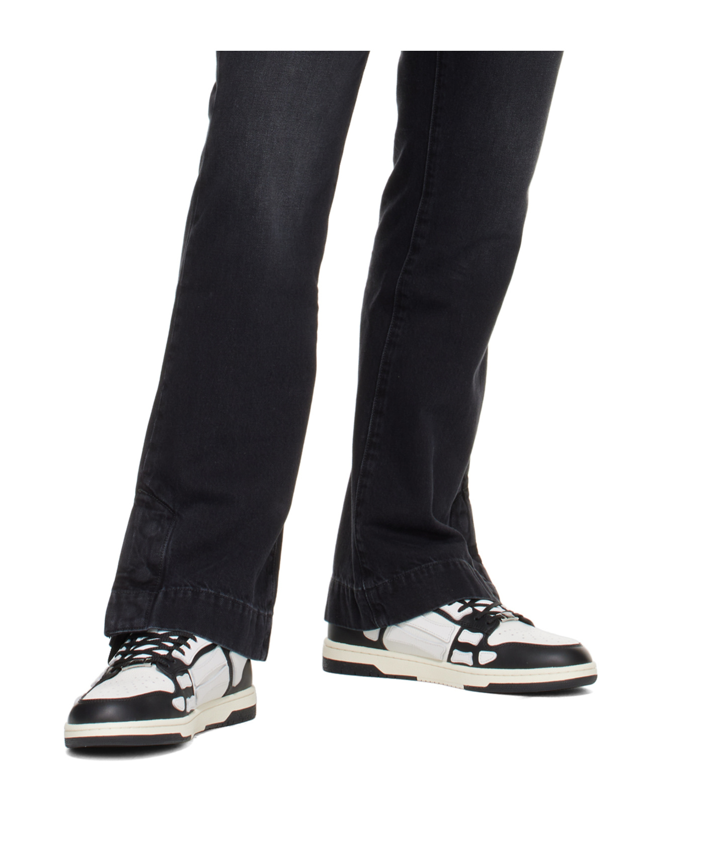 Amiri Skel Top Low White And Black Sneakers With Skeleton Patch In Leather Man In White
