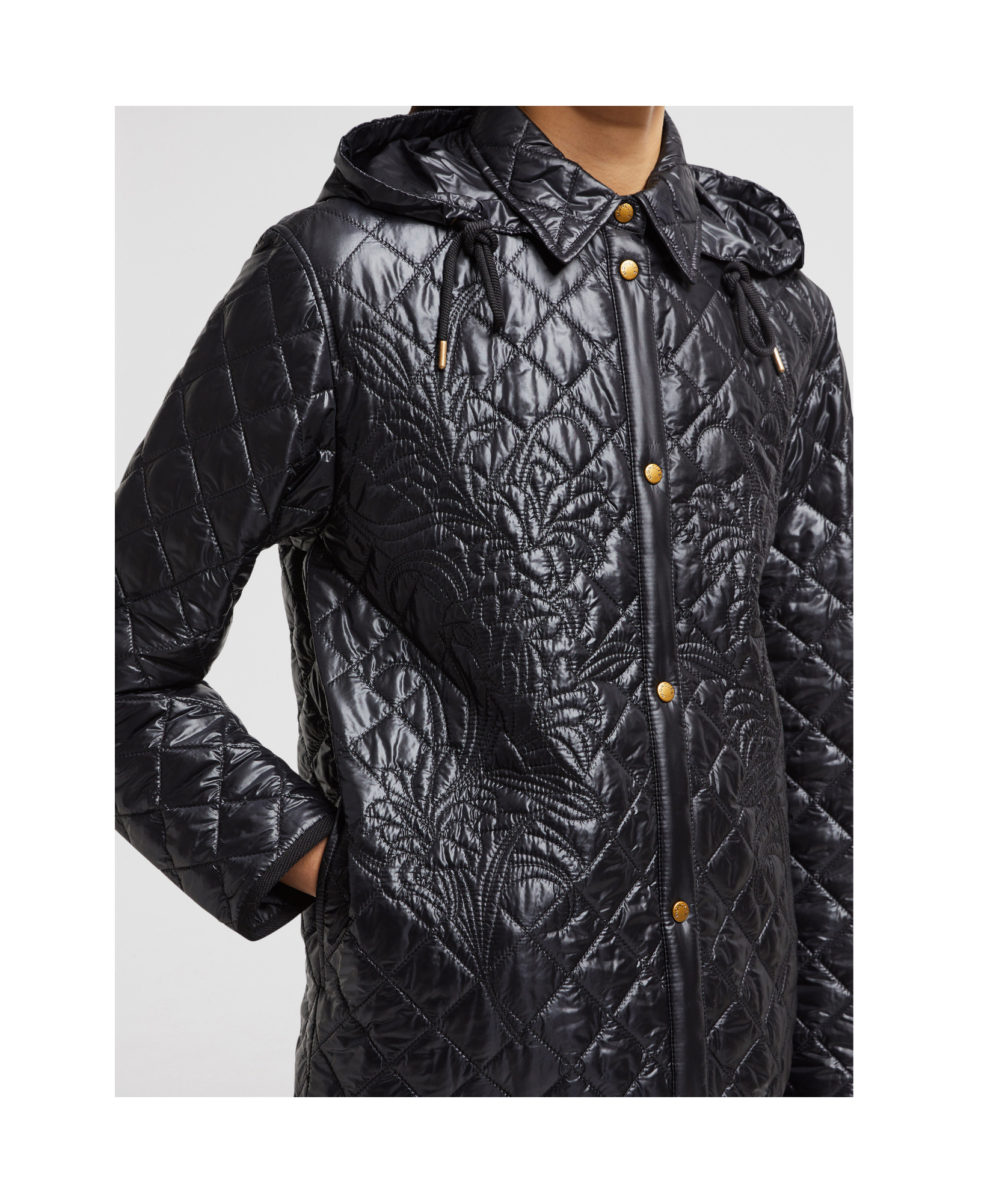 Moncler Floral-quilted Hooded Shirt Jacket In Black