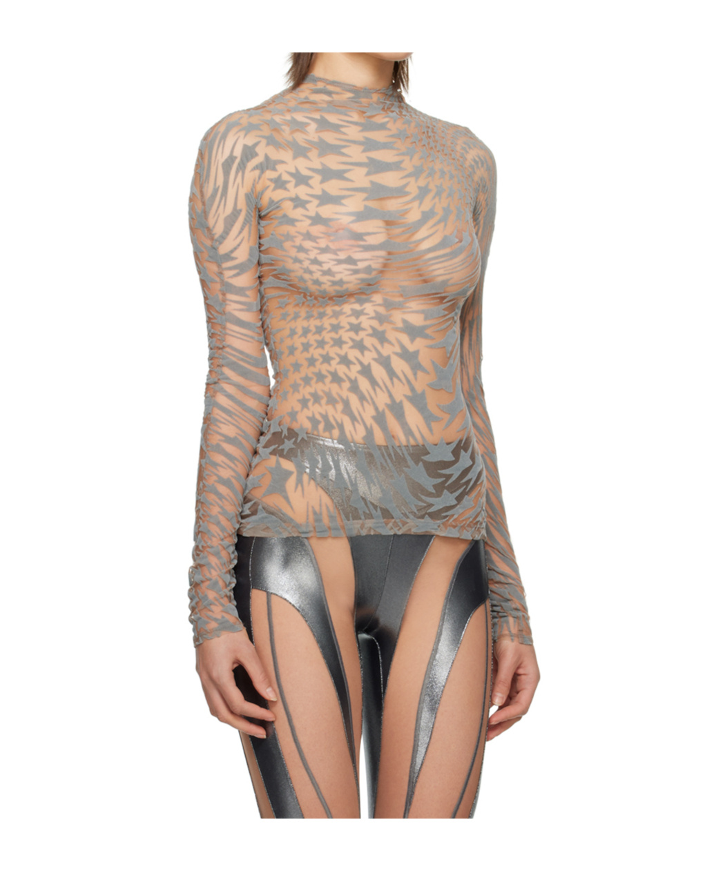 Mugler Star High-neck T-shirt In Brown