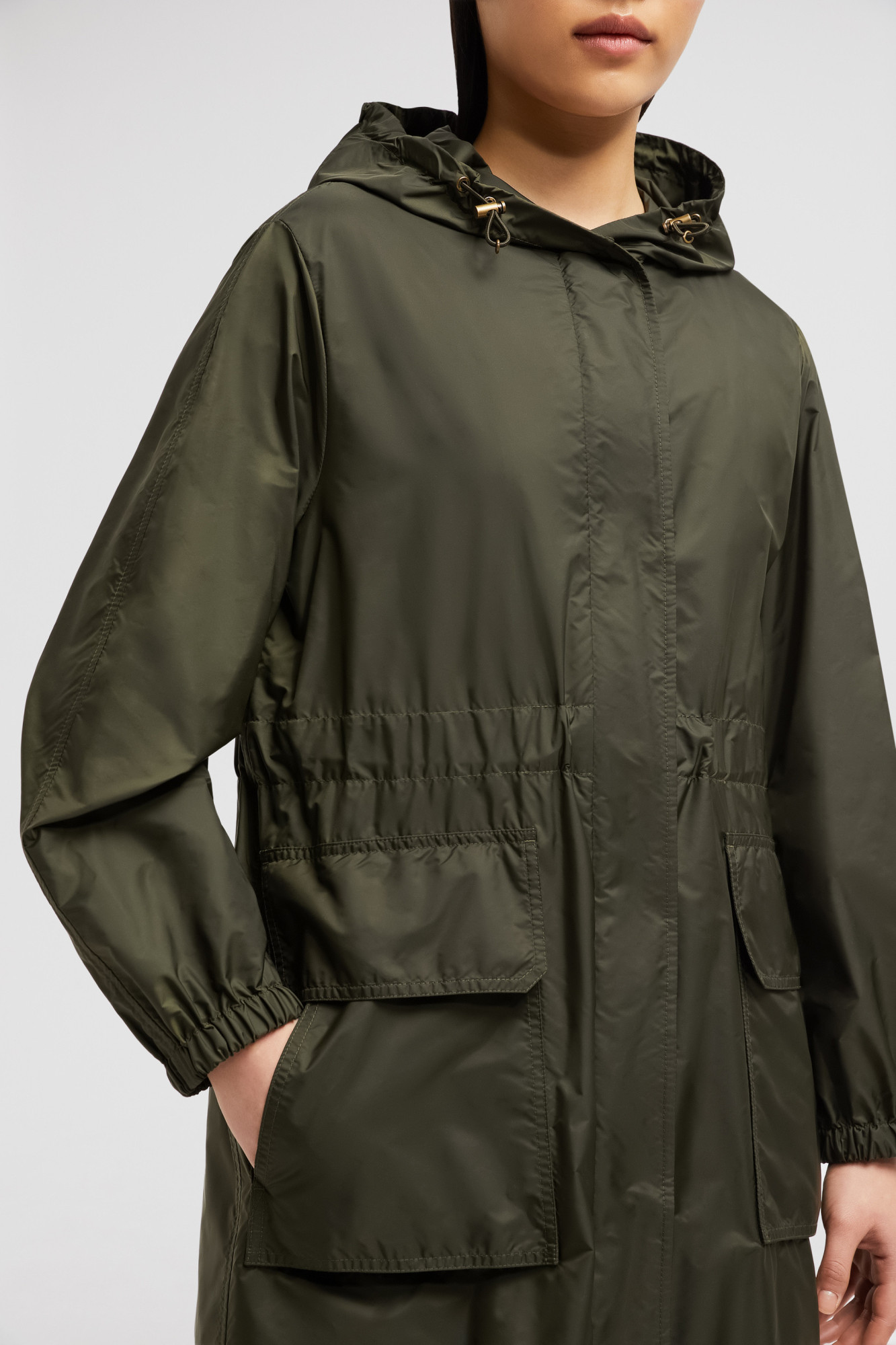 Moncler Long-sleeved Hooded Coat In Green