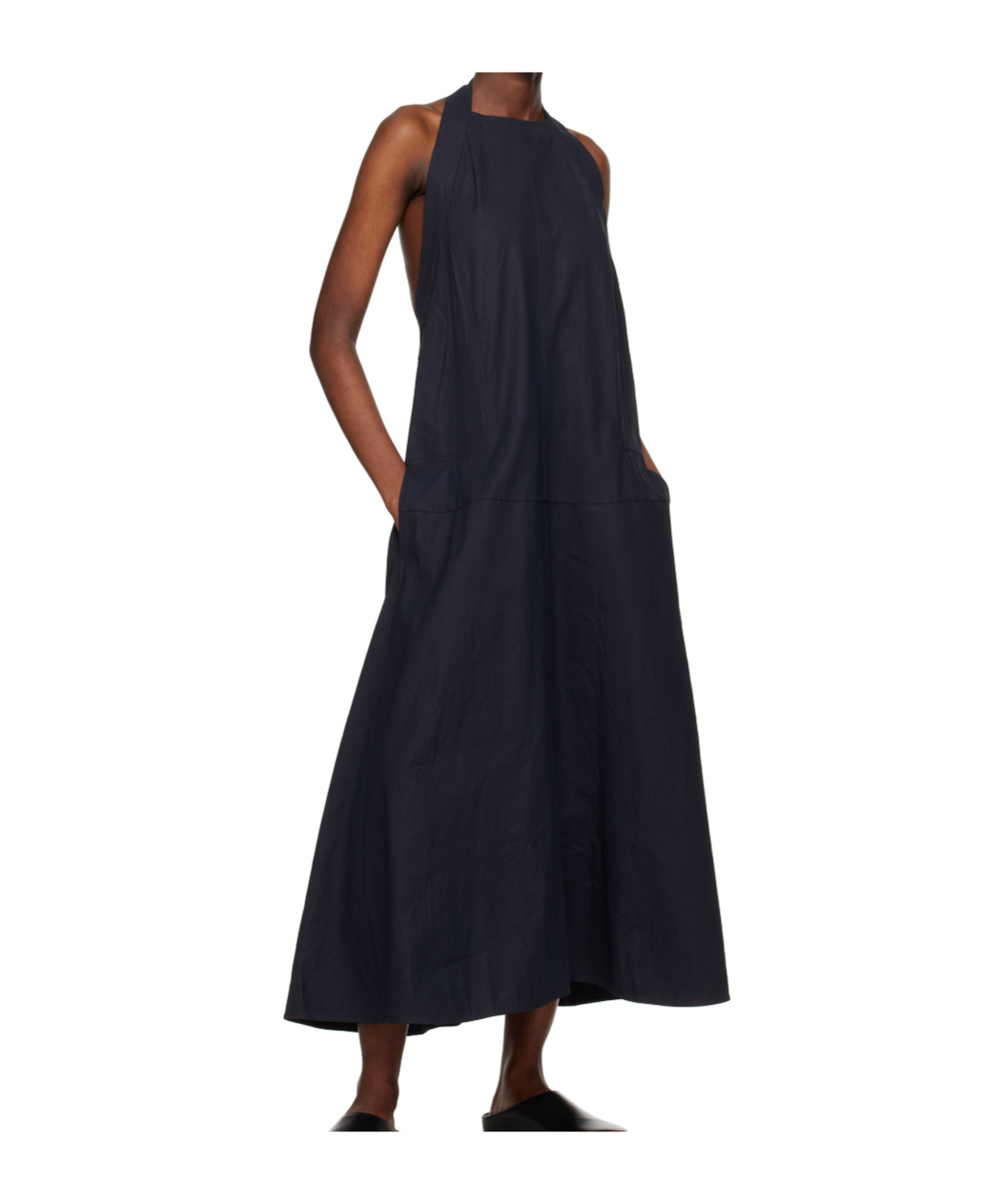Studio Nicholson Open-back Flared Long Dress In Black
