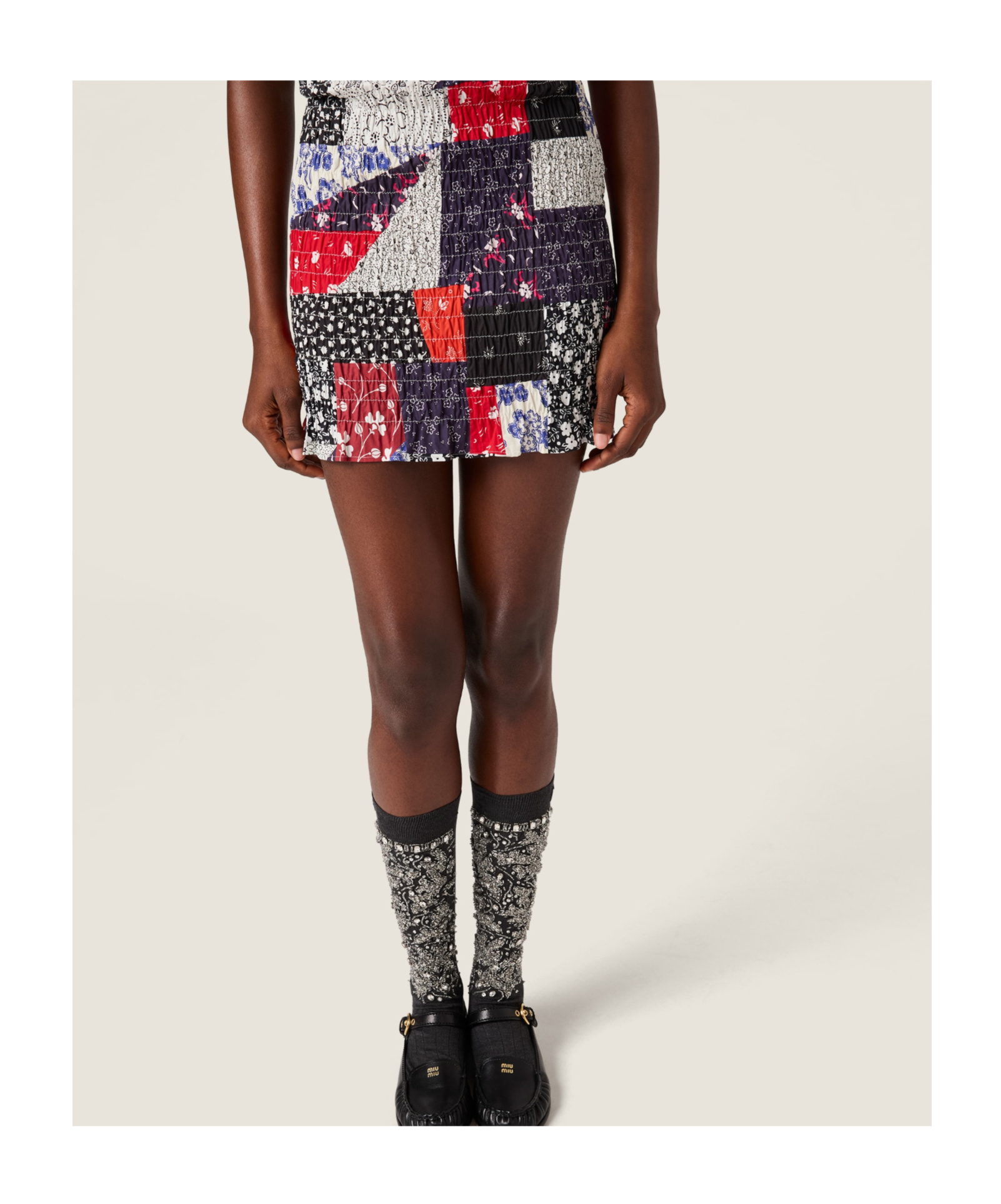 Miu Miu Patchwork Poplin Mini-dress In Black