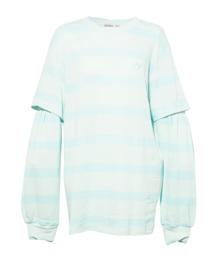 Open Yy Cotton Striped T-shirt In Blue