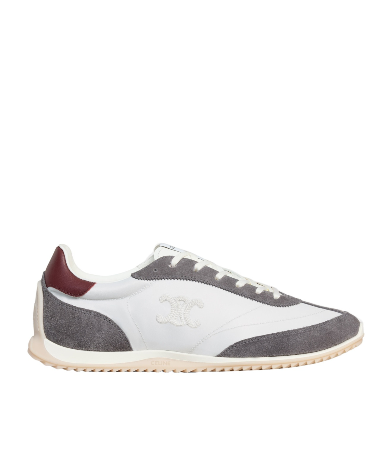 Celine Racer Low Lace-up Sneaker With Triomphe In Nylon, Suede Calfskin And Calfskin In White