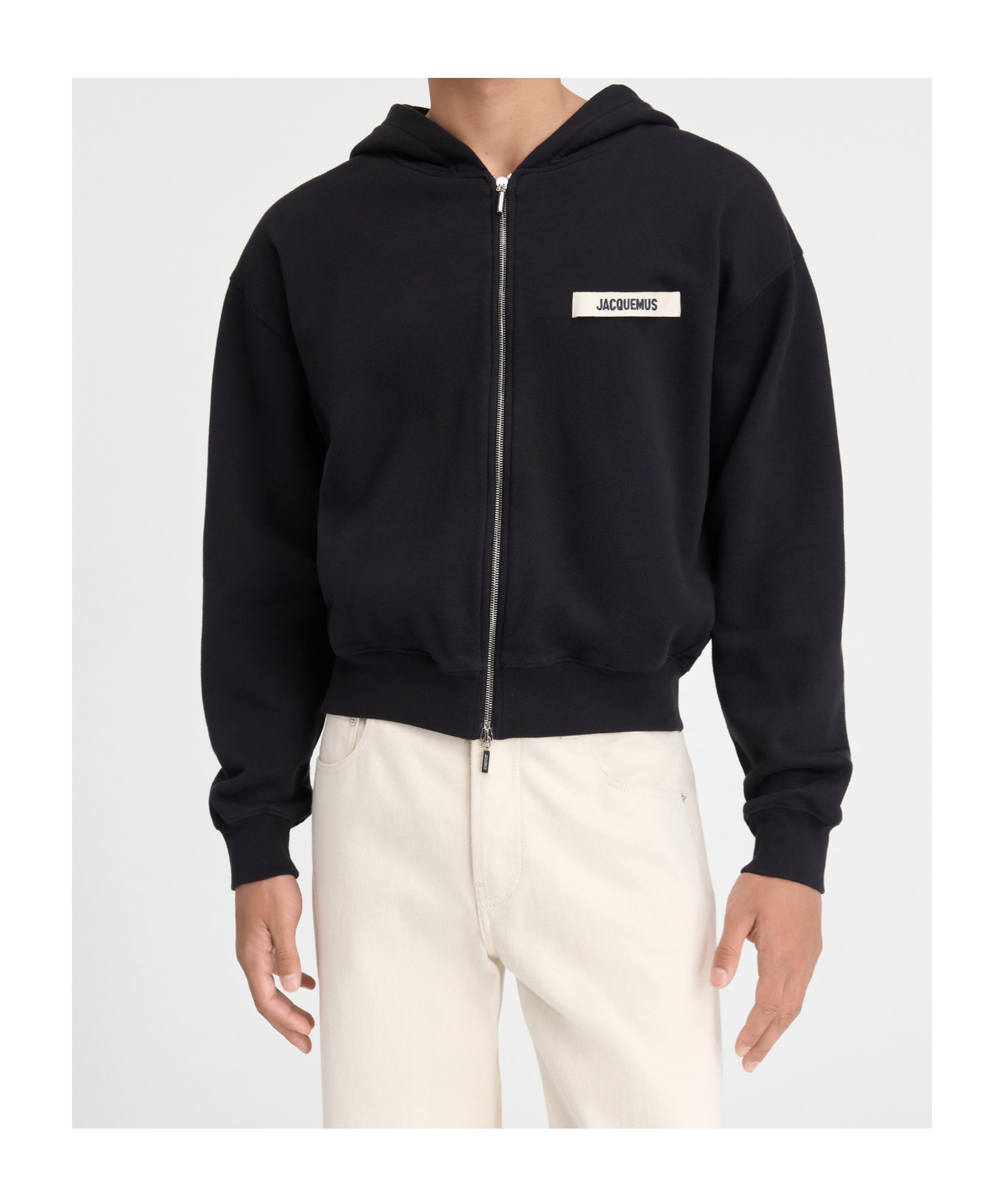 Jacquemus The Gros Grain Zip-up Hooded Sweatshirt In Black