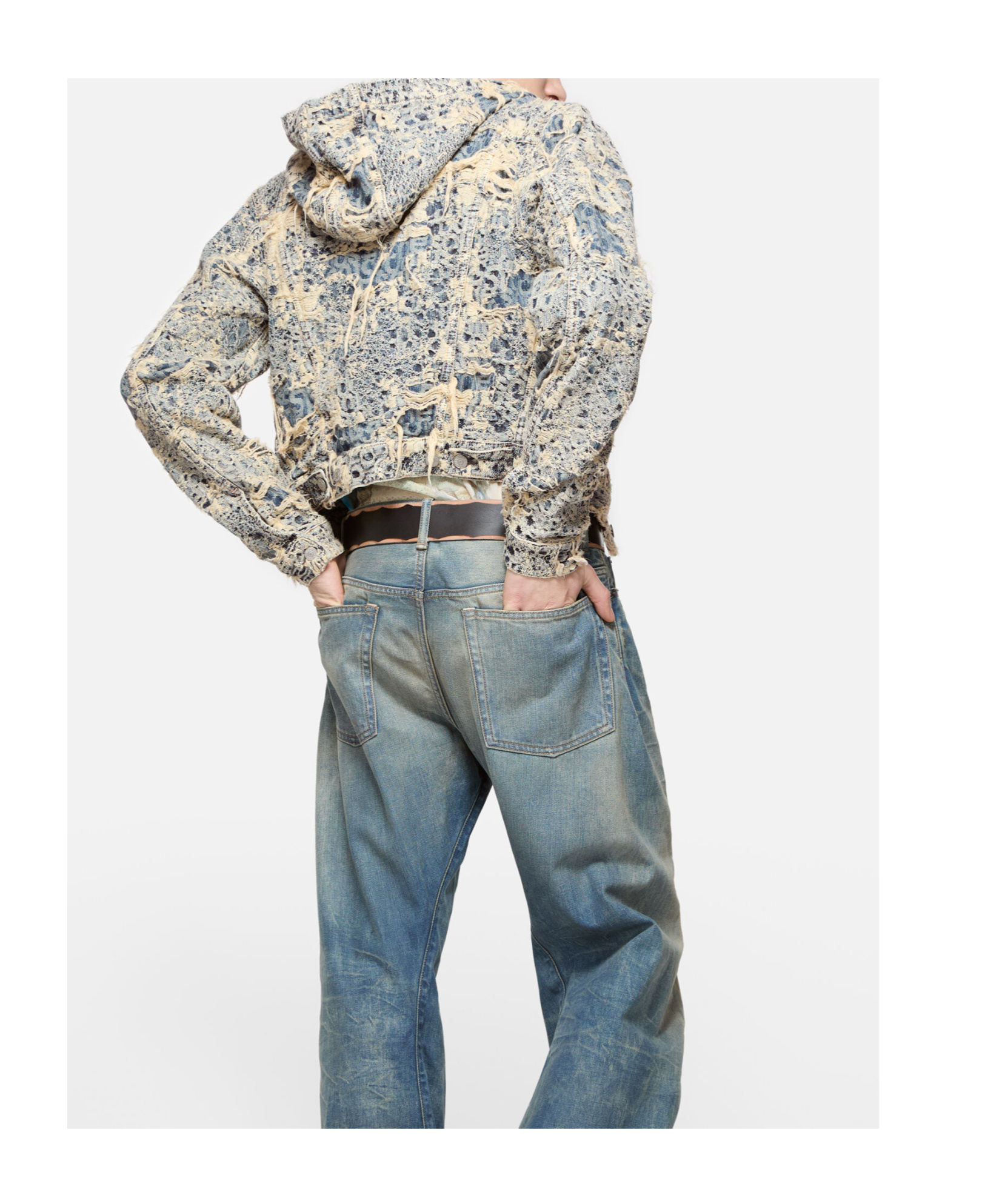 Acne Studios Hooded Distressed Denim Jacket In Neutral