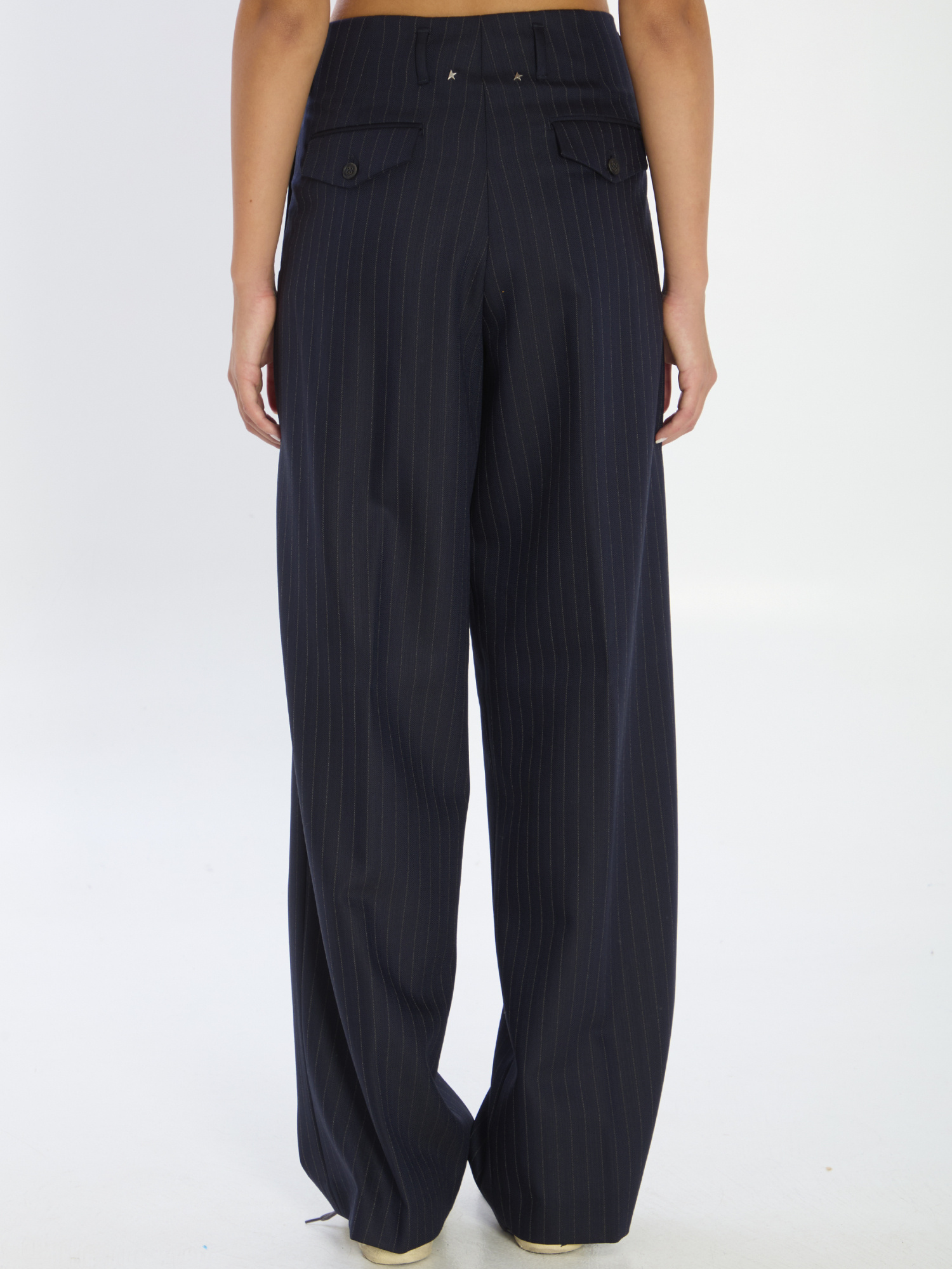 Golden Goose Sartorial Pleated Flavia Pants In Pinstripe Fabric In Black
