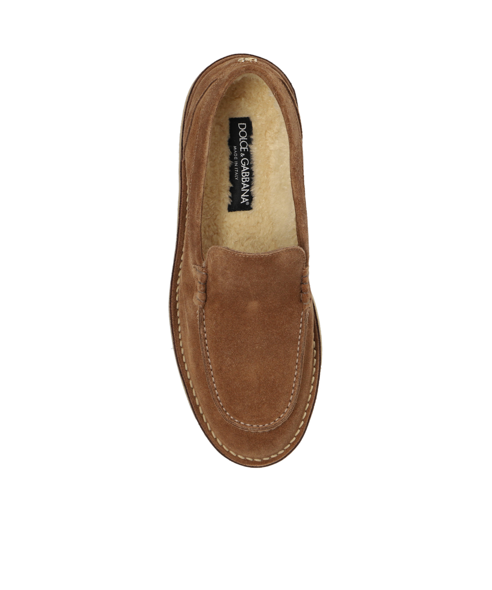 Dolce & Gabbana Dg Logo Suede And Shearling Loafers In Brown