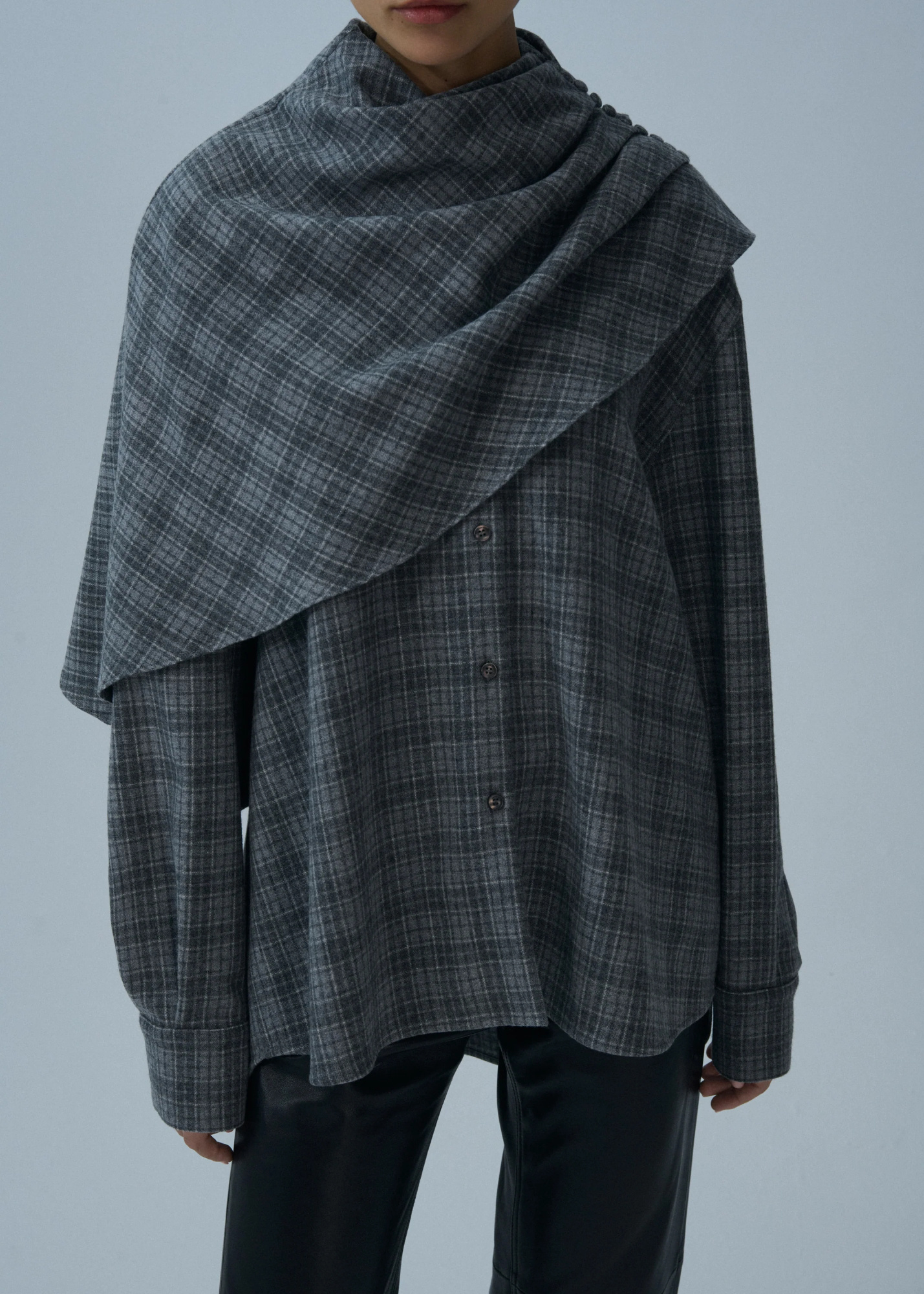Magda Butrym Draped-collar Check Shirt In Gray