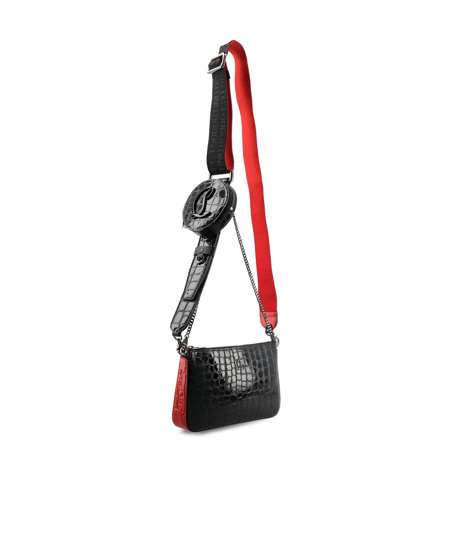 Christian Louboutin Loubila Hybrid Croc Embossed Leather Pouch Crossbody Bag In Black