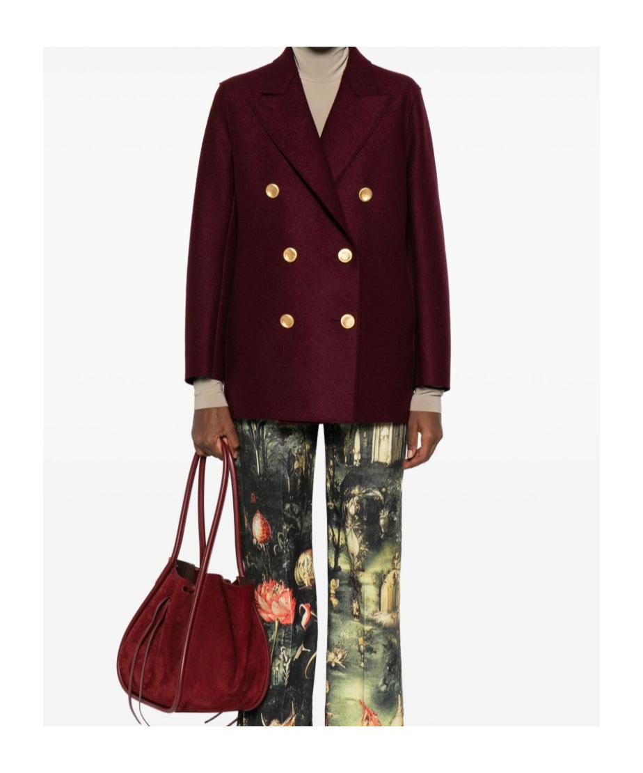 Harris Wharf London Wool Double-breasted Coat Gold Buttons In Burgundy