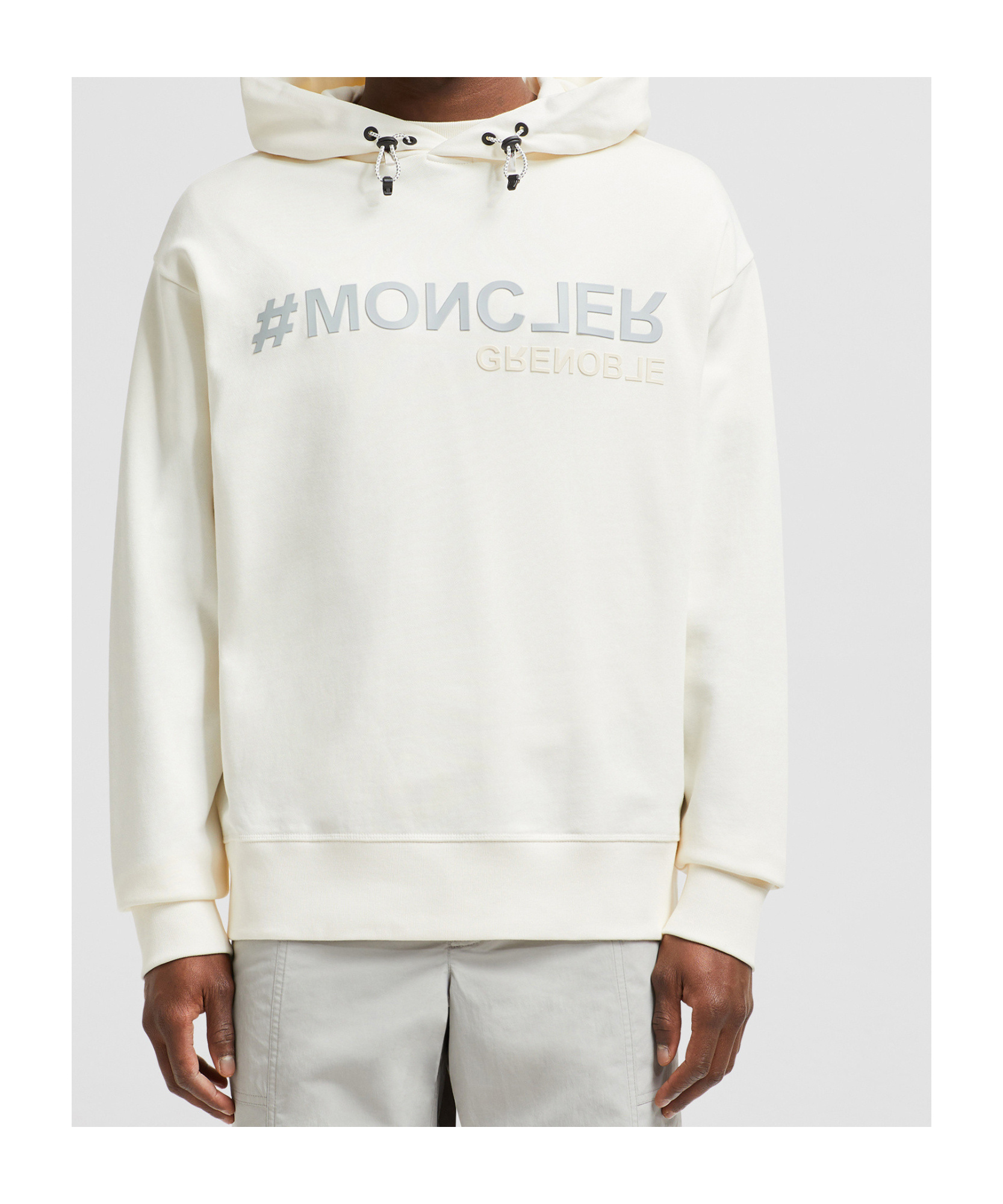 Moncler Men's Logo Cotton Hoodie In White