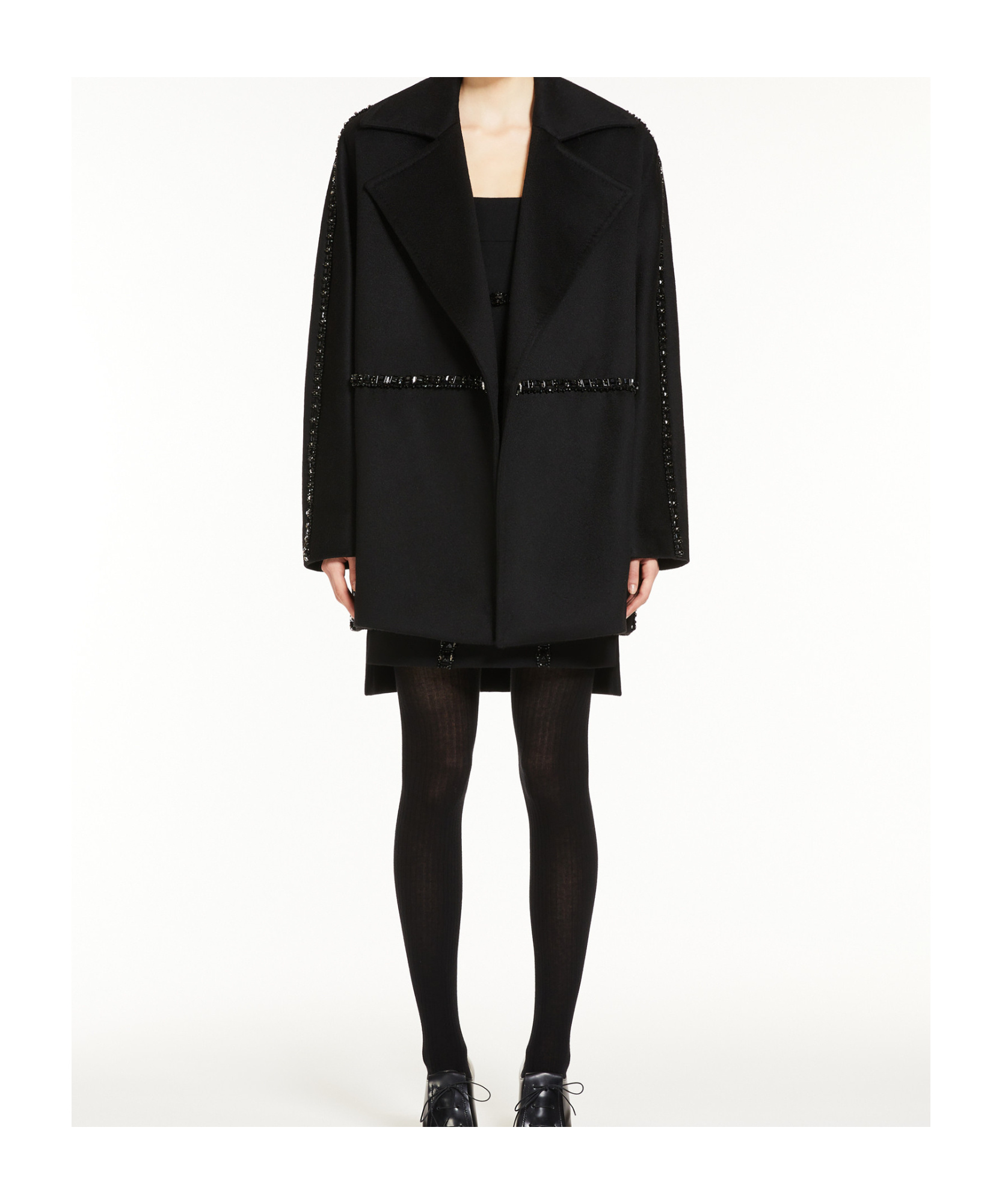 Max Mara Luxe Wool Coat Crystal Embellishment In Black